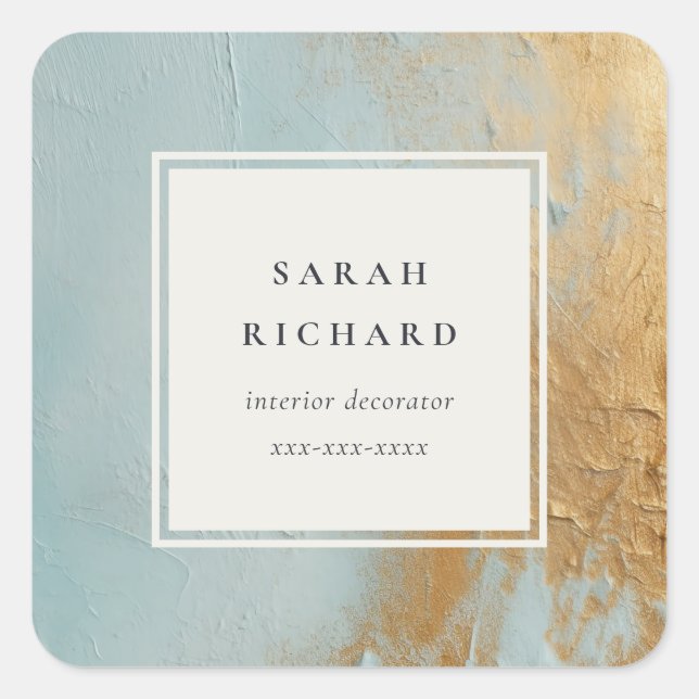 Adesivo Quadrado Clássico Artístico Azul Dourado Paint Business (Frente)