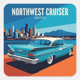 Adesivo Quadrado Clássico Carro Americano de Seattle