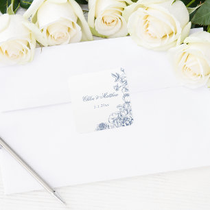 Adesivo Quadrado Clássico Casamento Floral Azul Elegante e Empolado