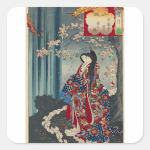 Adesivo Quadrado Clássico legal da arte japonesa da senhora Japão