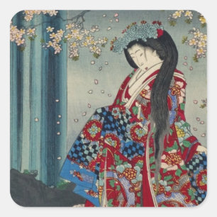 Adesivo Quadrado Clássico legal da arte japonesa da senhora Japão