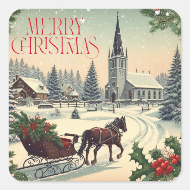 Adesivo Quadrado Clássico/Natal vintage cena Mug (Frente)