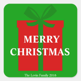 Adesivo Quadrado Clássico Red Gift Box Fita Verde Fita Feliz Natal