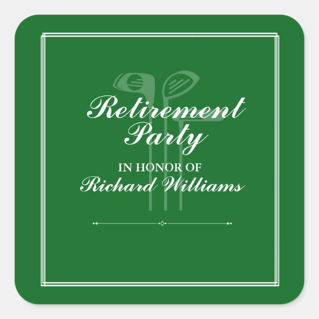 Adesivo Quadrado Clássico Tema Golf do Golfe Verde Branco (Frente)