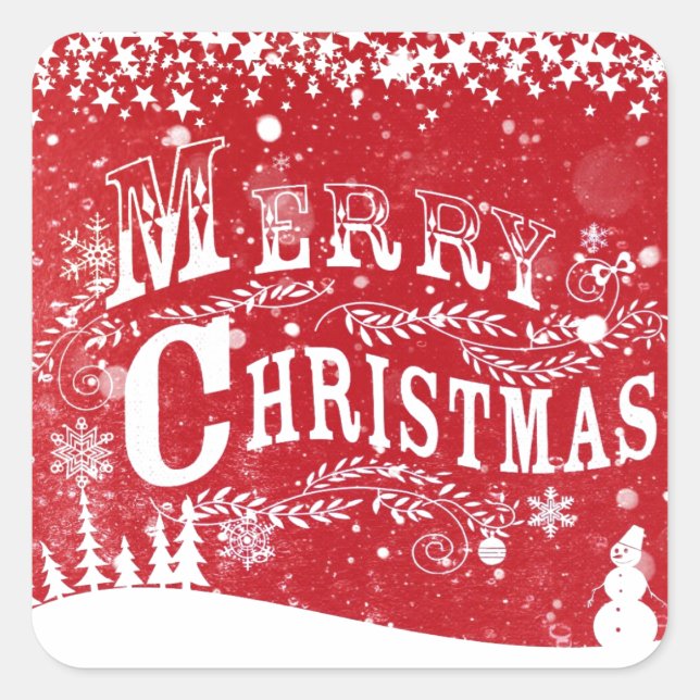 Adesivo Quadrado Clássico Vermelho Branco Feliz Natal (Frente)