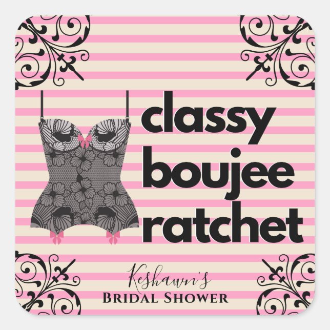Adesivo Quadrado Classy Boujee Ratchet | Lingerie rosa e preta (Frente)