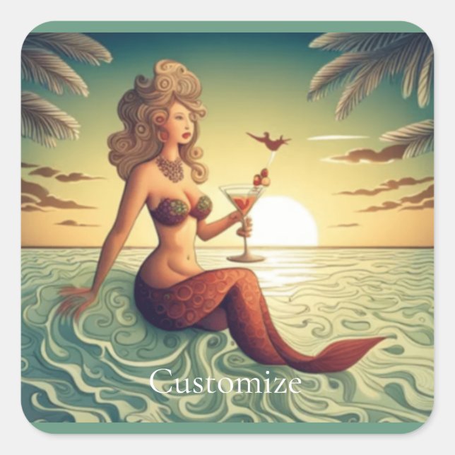 Adesivo Quadrado Classy Martini Mermaid Thunder_Cove (Frente)