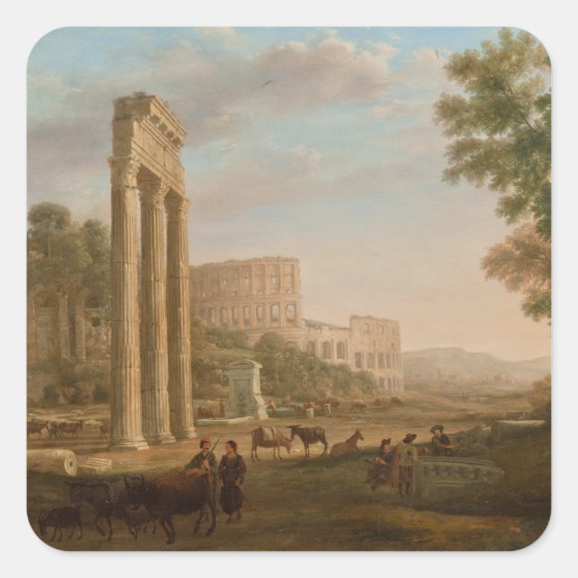 Adesivo Quadrado Claude Lorrain - Ruínas do fórum romano (Frente)