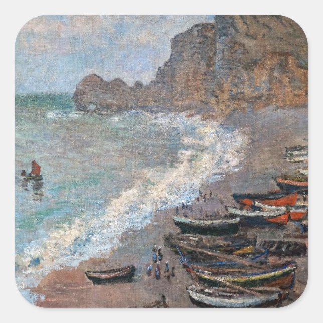 Adesivo Quadrado Claude Monet - A praia em Etretat (Frente)