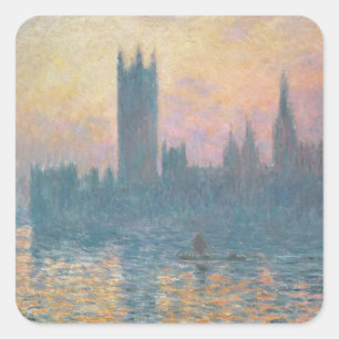 Adesivo Quadrado Claude Monet as casas do parlamento, por do sol