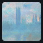 Adesivo Quadrado Claude Monet Houses do Parlamento de Londres. Azul<br><div class="desc">O autocolante Claude Monet "Casas do Parlamento,  Londres". Paisagem azul.</div>