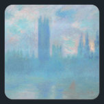 Adesivo Quadrado Claude Monet Houses do Parlamento de Londres. Azul<br><div class="desc">O autocolante Claude Monet "Casas do Parlamento,  Londres". Paisagem azul.</div>