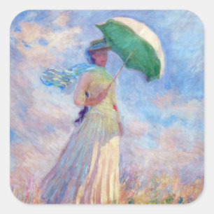 Adesivo Quadrado Claude Monet - Mulher com Guarda-Sol virada para a
