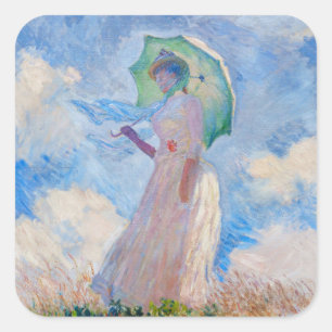 Adesivo Quadrado Claude Monet - Mulher com Guarda-Sol virada para a