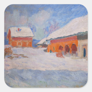 Adesivo Quadrado Claude Monet - Noruega, Casas Vermelhas em Bjorneg