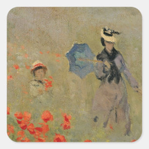 Adesivo Quadrado Claude Monet Poppies selvagens, perto da Argenti