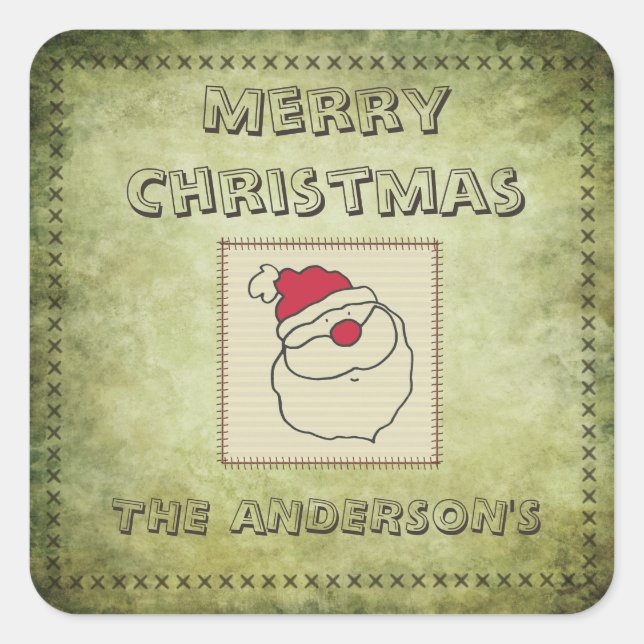 Adesivo Quadrado Cláusula Santa de retro divertido (Frente)