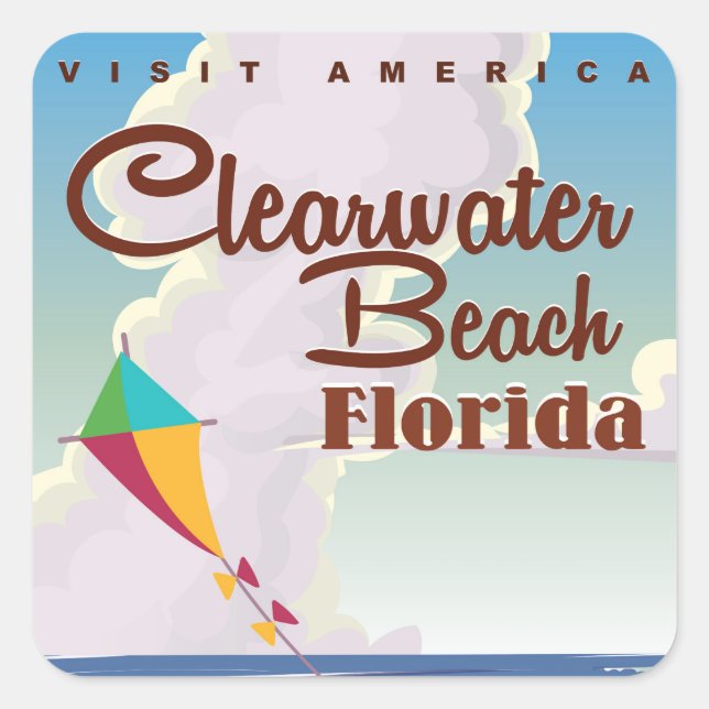 Adesivo Quadrado Clearwater Beach, Florida viagens vintage (Frente)