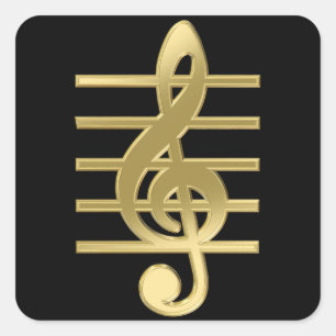 Adesivo Quadrado Clef de triplo dourado