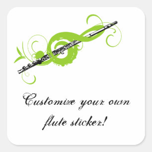Adesivo Quadrado Clef & flauta personalizados de triplo