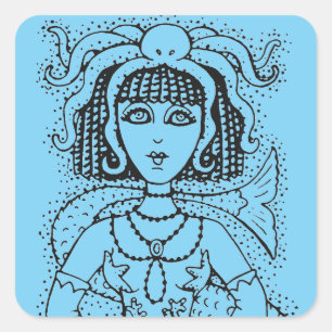 ADESIVO QUADRADO CLEOPATRA OCTOPUS MERMAID, FANTASIA GÓTICO SIREN