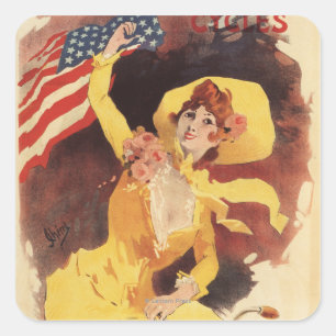 Adesivo Quadrado Cleveland Bicycles a menina americana no amarelo