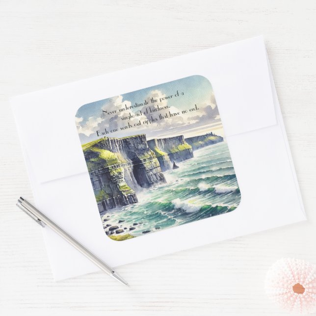 Adesivo Quadrado Cliffs of Moher, Ireland & Quote (Envelope)
