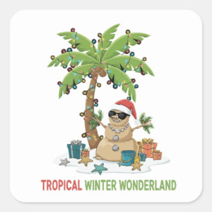 Adesivo Quadrado Clima Tropical de Inverno Natal Divertido