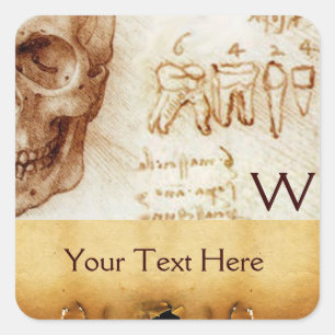 Adesivo Quadrado CLÍNICA DENTAL, MONOGRAMA do DENTISTA, pergaminho