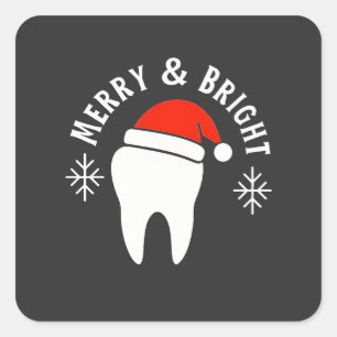 Adesivo Quadrado Clínica Dentária Alegre e Brilhante Natal