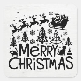 Adesivo Quadrado Clipart de Natal Merry