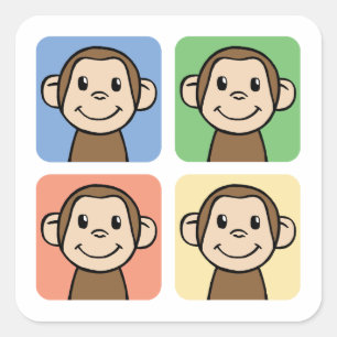 Adesivo Quadrado Clipart dos desenhos animados com os 4 macacos