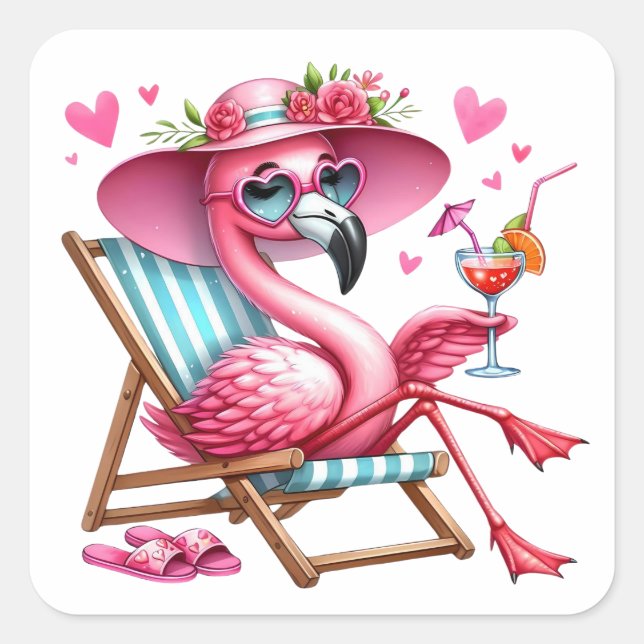 Adesivo Quadrado Clipart Flamingo (Frente)