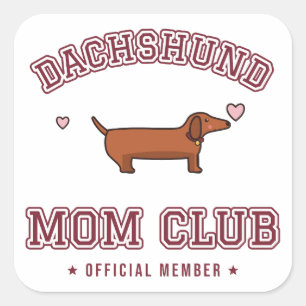 Adesivo Quadrado Clube da Mãe Dachshund Varsity Doxie Mãe