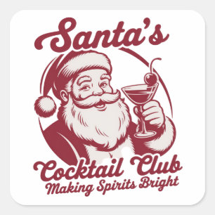 Adesivo Quadrado Clube de Coquetel do Papai Noel Engraçado Natal Fé