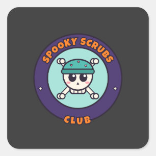 Adesivo Quadrado Clube de Jalecos Assustadores Enfermeira Halloween
