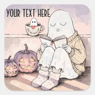 Adesivo Quadrado Clube de Leitura de Outono Fantasma de Halloween A