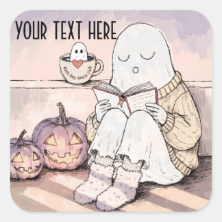 Adesivo Quadrado Clube de Leitura de Outono Fantasma de Halloween A