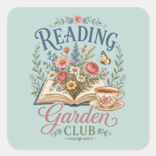 Adesivo Quadrado Clube de Leitura Jardim Cottagecore Floral