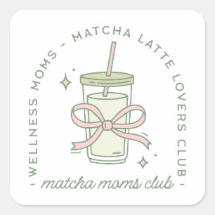 Adesivo Quadrado Clube de mães de matcha estética de bem-estar