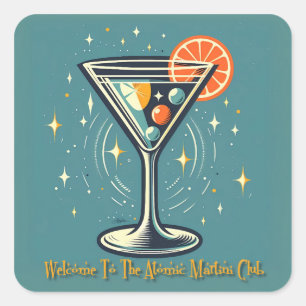 Adesivo Quadrado Clube de Martini Atômico Coquetel Futurista Retrô