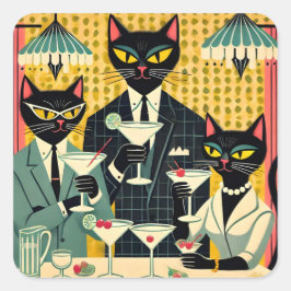 Adesivo Quadrado Clube de Martini de Gato Preto Futurista Retro