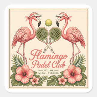 Adesivo Quadrado Clube de Padel Flamingo Vintage Miami Flórida Quad