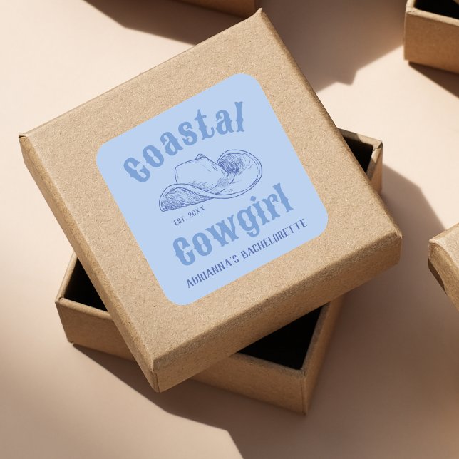 Adesivo Quadrado Clube de Solteira Coastal Cowgirl Beach (Coastal Cowgirl Beach Club Bachelorette Square Sticker)
