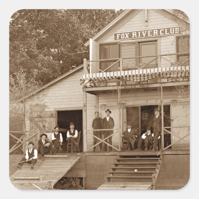 Adesivo Quadrado Clube Fox River Club, de 1880, Pesca Elgin (Frente)