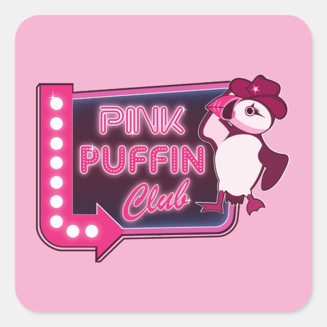 Adesivo Quadrado Clube Pink Puffin (Frente)