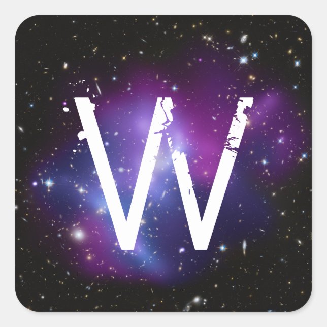 Adesivo Quadrado Cluster de Galáxias Roxas Monogramas (Frente)
