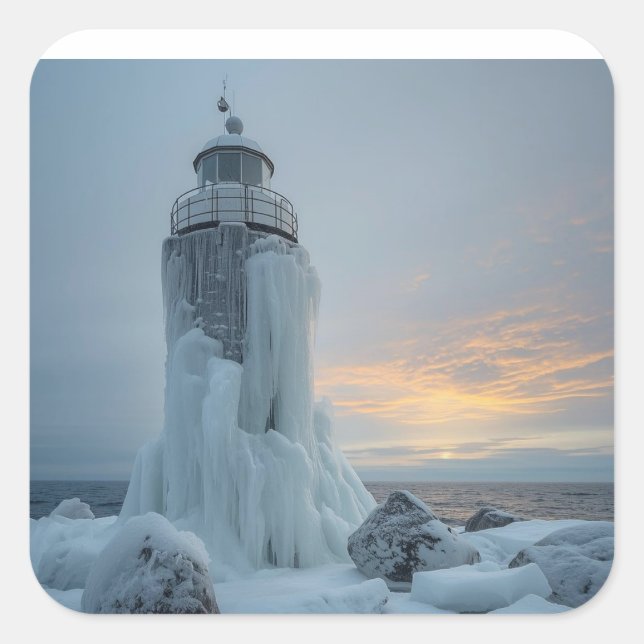 Adesivo Quadrado coastal lighthouse in winter storm (Frente)
