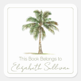 Adesivo Quadrado Coastal Palm Tree Personalized Bookplate