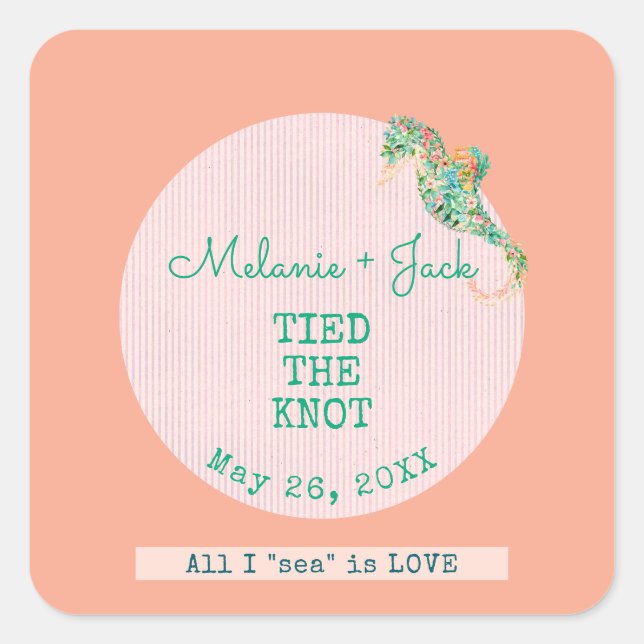 Adesivo Quadrado Coastal Weddingr Seahorse Stripe (Frente)